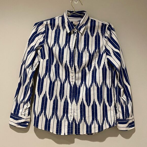 EUC J. Crew Blue Ikat Patterned Oxford Button-Down Shirt Sz. S - Picture 2 of 7